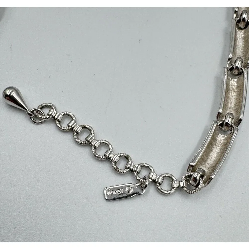 Monet Signed Silver Tone Brushed Polished Vintage Choker Necklace Estate Jewelry